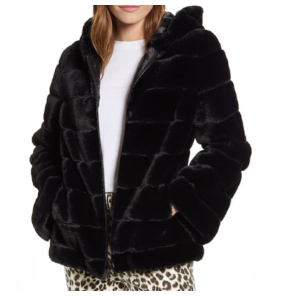 ✨PARIS✨Black faux Soft Fur Hooded Jacket - Picture 3 of 6